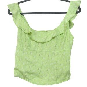 Free People Green Floral Crop‎ Top Womens sz S Boho Festive Cottagecore Fairy